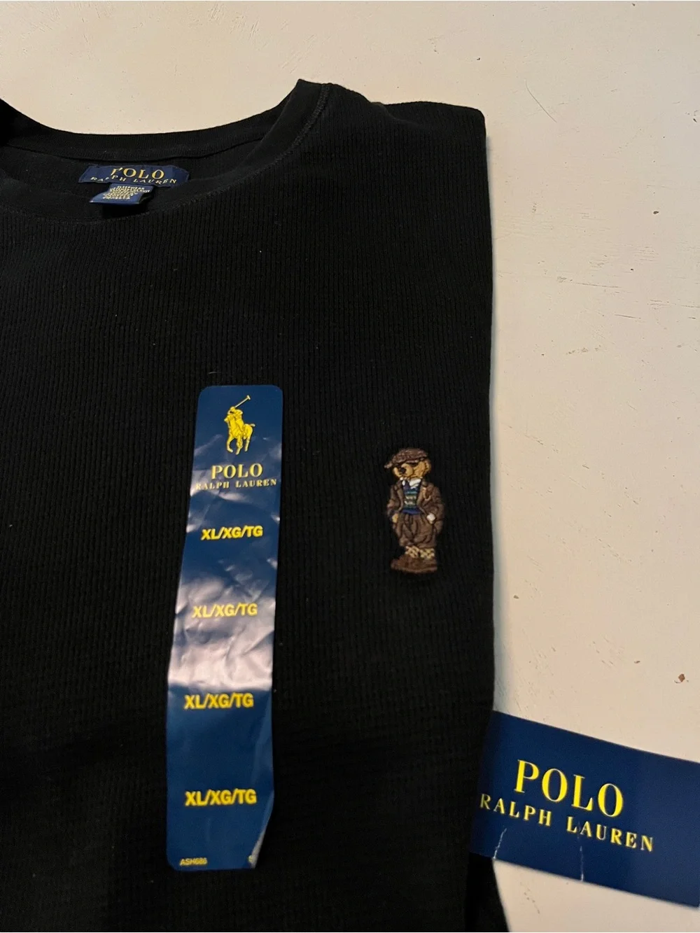NWT Polo Ralph Lauren Polo Bear Waffle Knit Thermal Shirt XL Black New